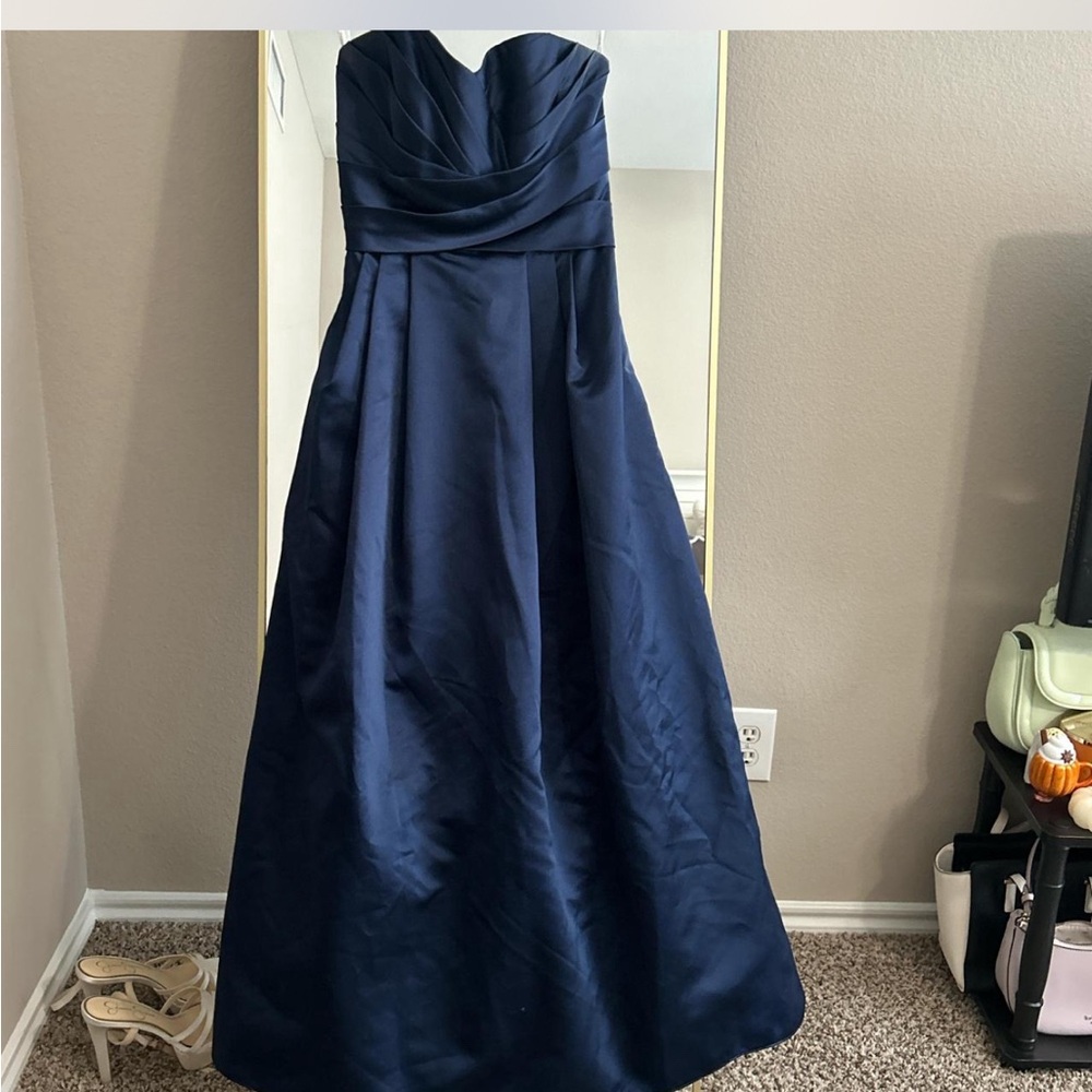 David's Bridal Midnight Blue Strapless Gown